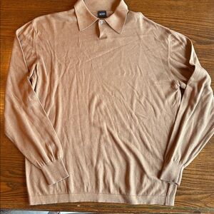 Hugo Boss Camel Soft Fine Knit Cotton/Silk Long Sleeve Polo Sweater EUC